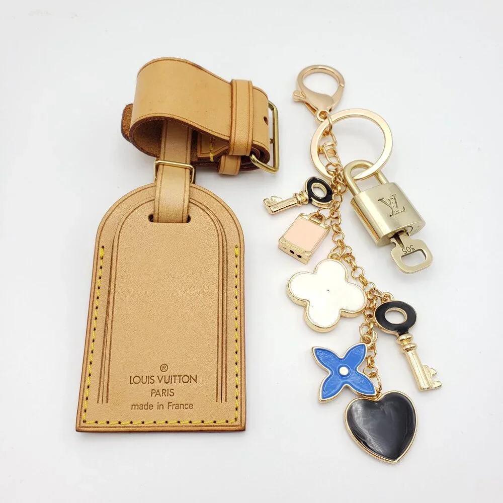 Authentic Louis Vuitton Luggage Nametag and Gold Padlock with Unbranded Keycharm